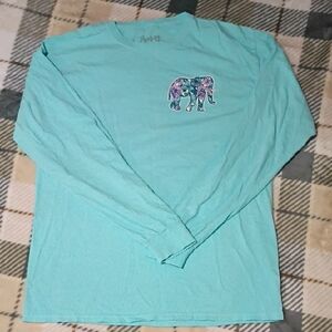 Teal Long Sleeve Top with Elephant Design